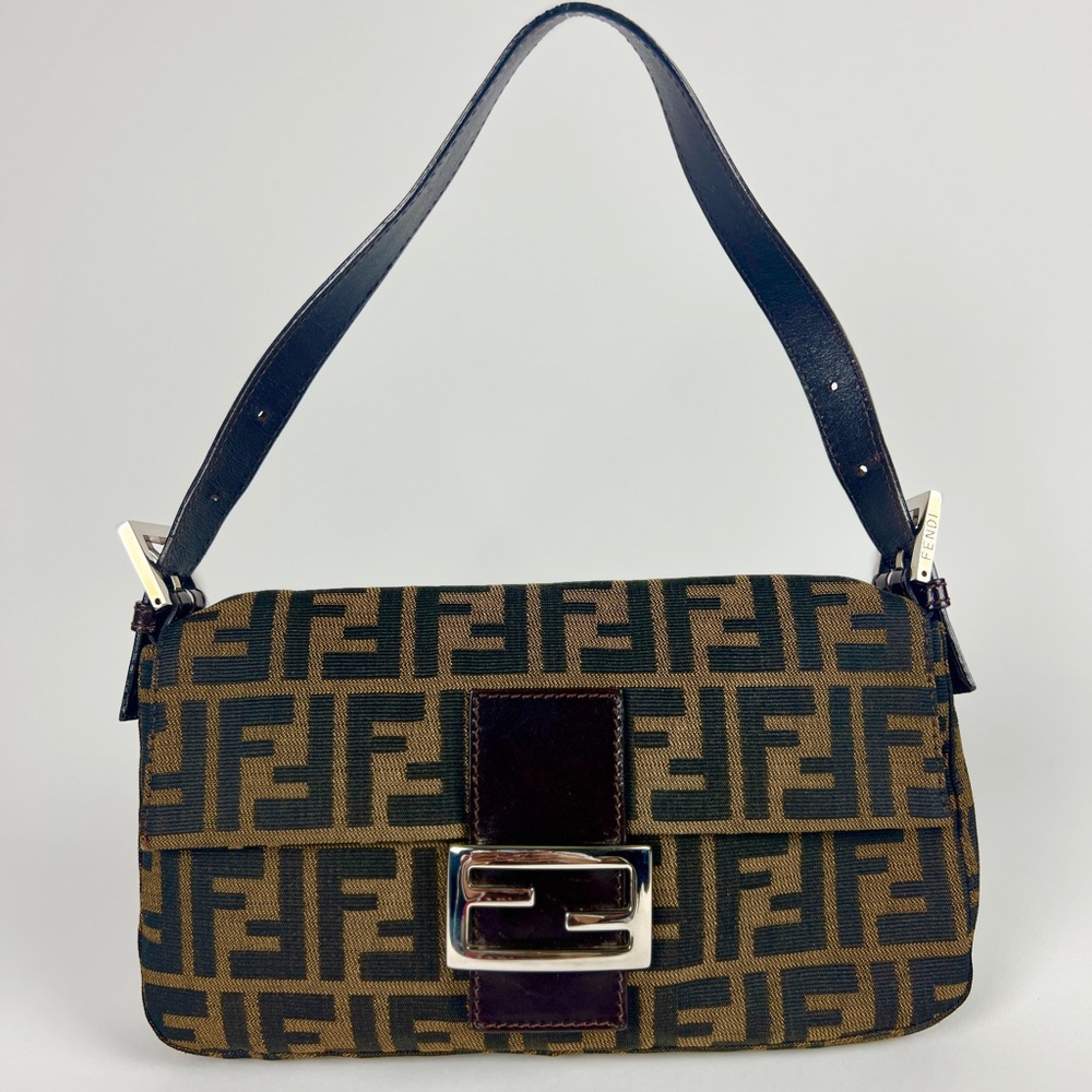 Fendi Vintage Zucca FF Monogram Baguette Brown w/ Silver Hardware & Dustbag